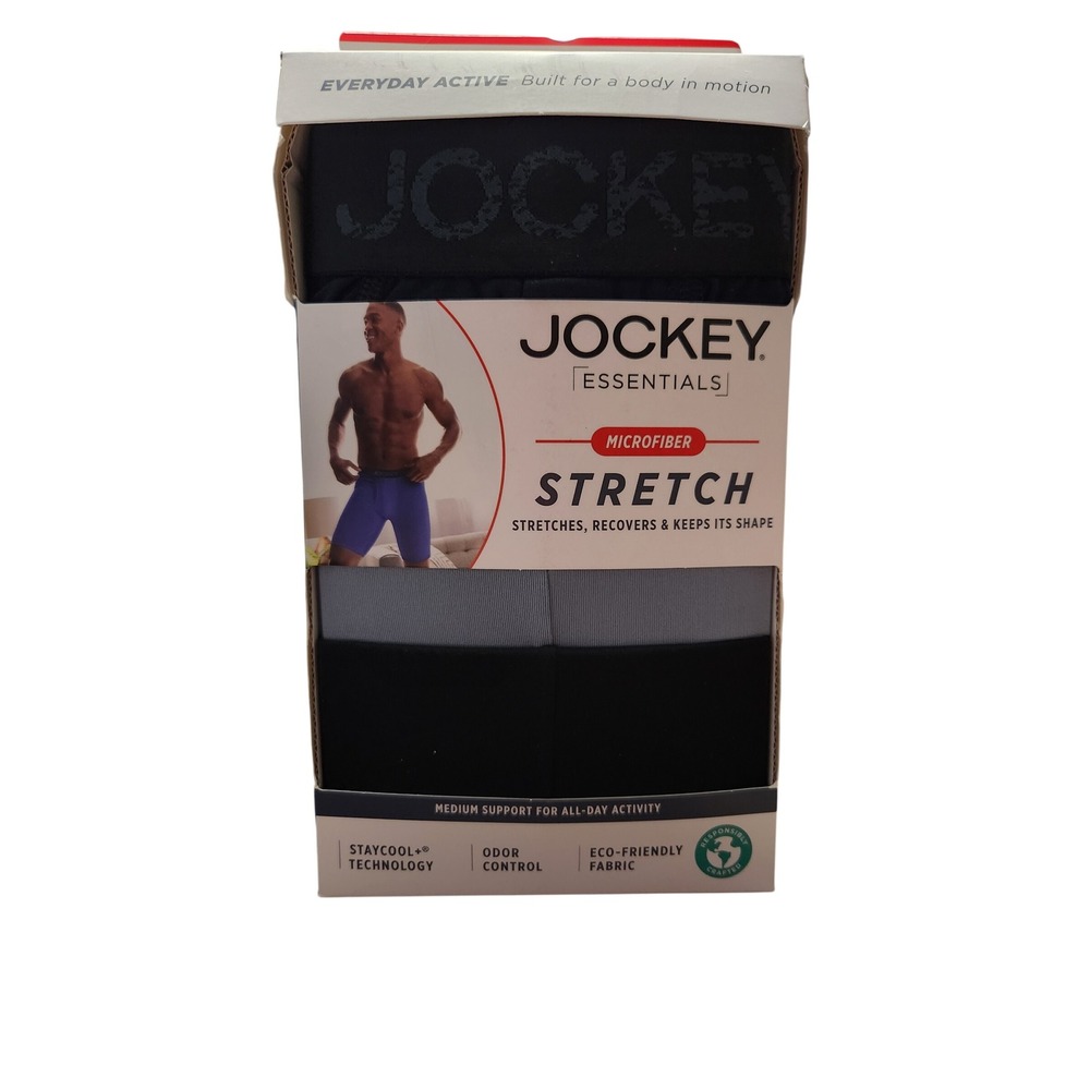 2‎ XL Jockey Essentials Microfiber Stretch Long Leg Boxer Briefs 3 Pack Mens